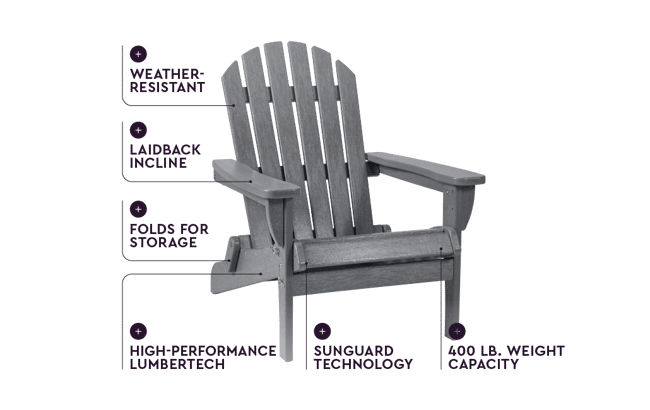 Grey Premium Willoughby Folding Adirondack Chair - Keter US