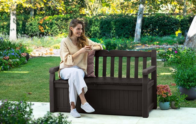 Solana Brown 70 Gallon Outdoor Storage Bench - Keter US