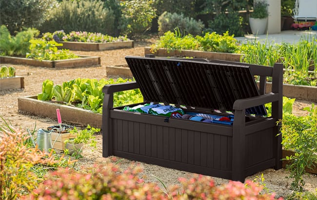 Solana Brown 70 Gallon Outdoor Storage Bench - Keter US