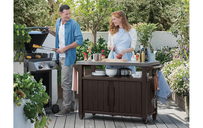 Unity XL Brown Outdoor Kitchen Cart with Storage - Keter