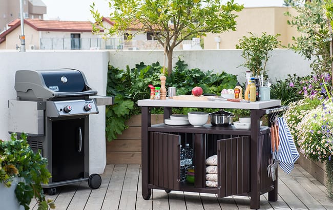 Unity XL Brown Outdoor Kitchen Cart with Storage Keter