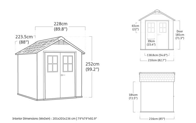 Newton 757 Gartenhaus - 228X223,5X252 cm - Braun