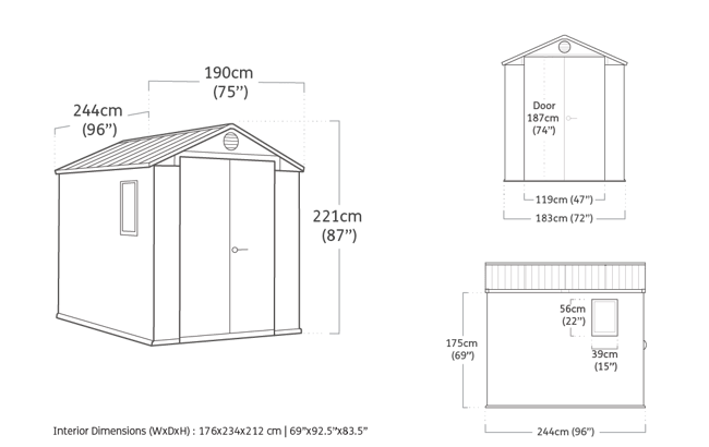 Darwin 6x8 Gartenhaus 190x244x221cm - Grau