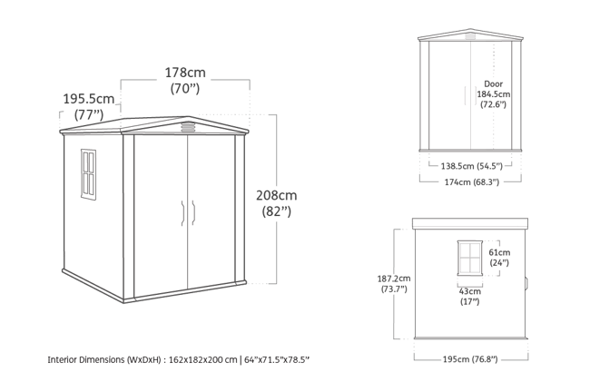 Caseta de exterior Factor 6x6 - 178x195,5x208 cm y 3,5m2 - Marrón