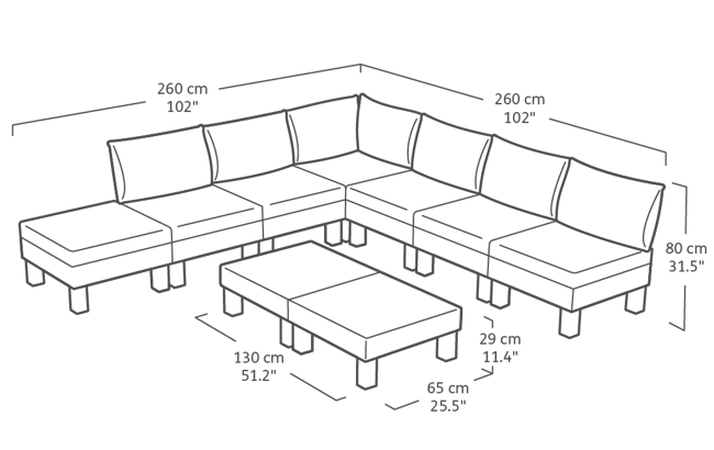 Elements 7 Seater Corner Modular Lounge Set - Graphite