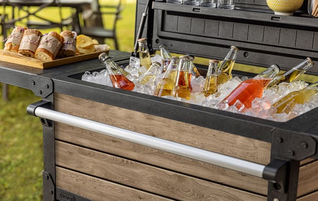 Signature Patio Cooler and Beverage Cart - Ashwood Brown 