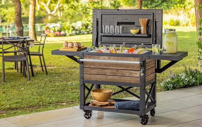 Signature Patio Cooler and Beverage Cart - Ashwood Brown 