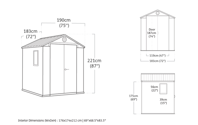 Darwin 6x6 Gartenhaus - 90x183x221 cm - Grau