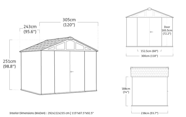 Caseta de exterior Stronghold 10x8 - 243x305x251 cm y 7,4 m2 - Gris