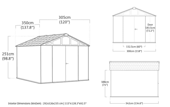 Caseta de exterior Stronghold 10x11.5 - 350x305x251 cm y 10.7 m2 - Gris