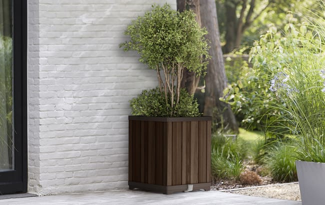 Self Watering Rosewood Brown Square Tall Planter - Keter US