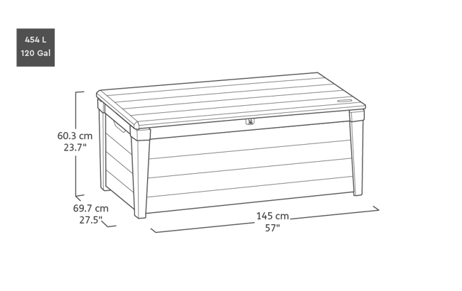Banco- Arcón de exterior Brushwood 145x69,7x60,3 cm y 454L - Marrón