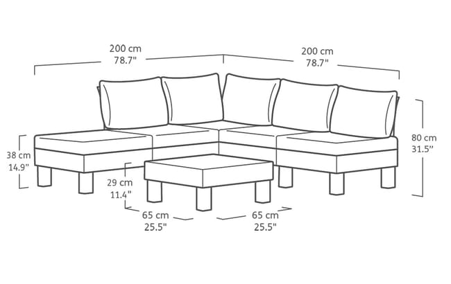 Elements 5 Seater Corner Modular Lounge Set - Graphite