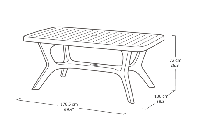 Mesa comedor de exterior Baltimore - 176,5x100x72 cm - Grafito