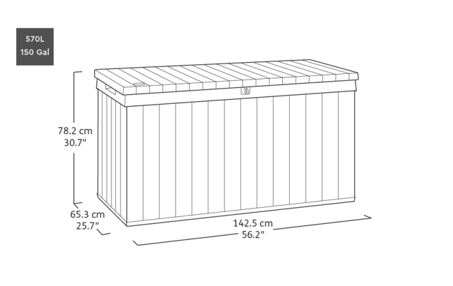 Arcón de exterior Darwin - 142,5x65,3x78,2 y 570L - Marrón madera