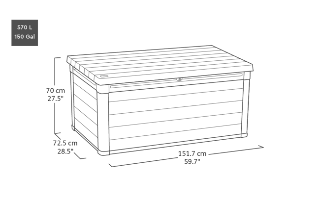 Coffre de jardin Cortina 570L - Gris Aspect Bois