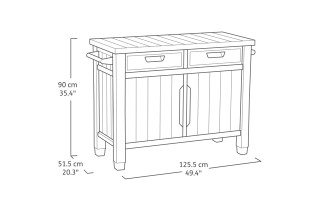 Keter Unity XL Barbecuetafel - 134x51,7x90 cm - Antraciet