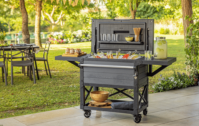 Patio Cooler and Beverage Cart - Grey