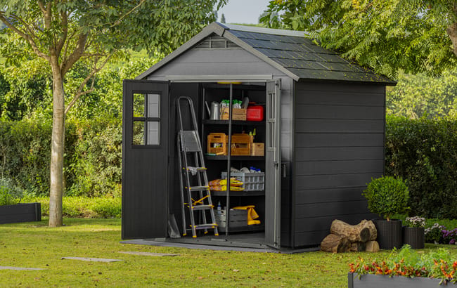 Newton Graphite Medium Storage Shed - 7.5x7 Shed - Keter US