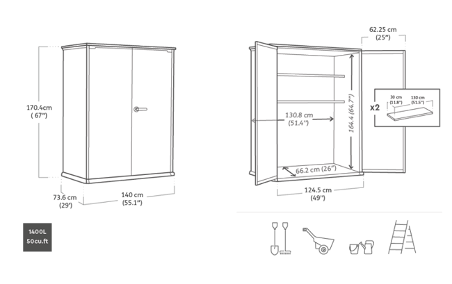 Signature Tuinkast - 140x73,6x170,4 cm - Ashwood