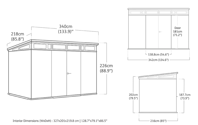 Abri de jardin Cortina 117 - 7,4m2 - Gris Aspect Bois