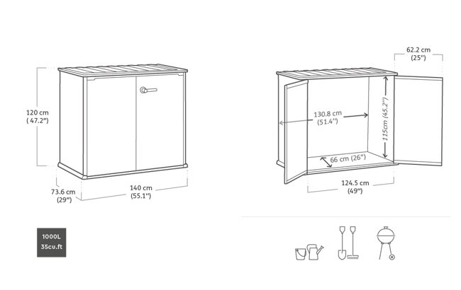 Cortina Bella Opbergbox - 139,5x77x120cm - Grijs