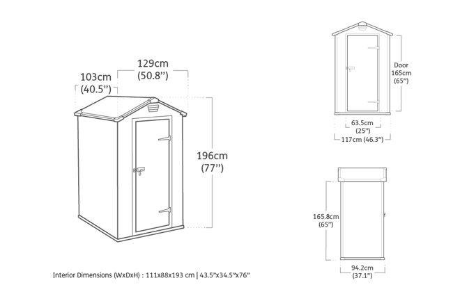 Caseta de exterior Manor 4x3 - 129x103x196 cm y 1,1m2 - Gris