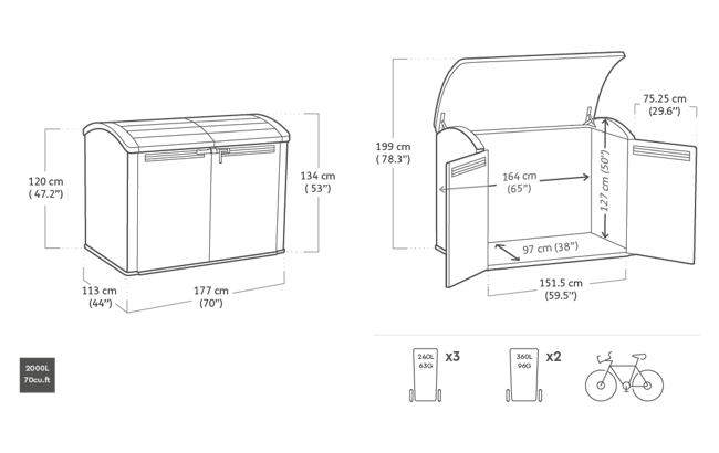 Cobertizo de exterior SIO Ultra - 177x113x134 cm y 2000L - Marrón