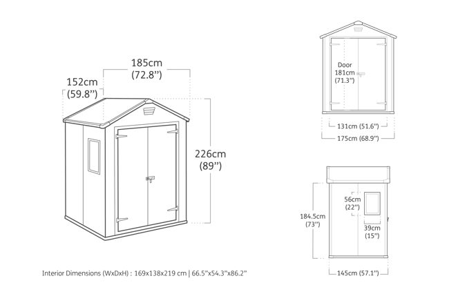 Manor 65 Gartenhaus - 185x152x226cm - Grau Lux