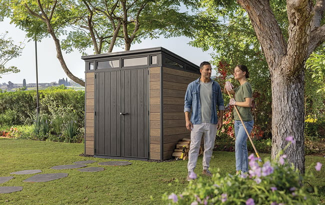 Signature Walnut Brown Medium Storage Shed - 7x7 Shed - Keter US