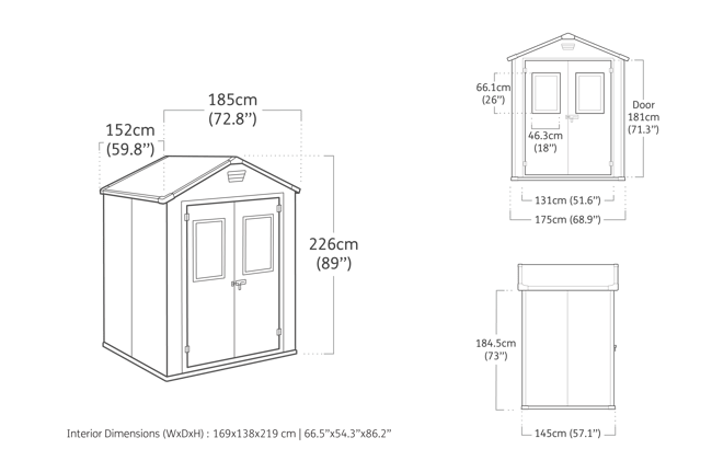 Manor 65 Tuinhuis - 185x152x226cm - Donker grijs