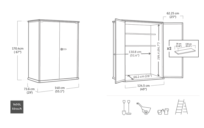 High-Store+ Tuinkast - 140x73,6x170,4cm - Grijs