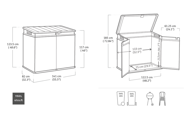 Premier XL 1150L Storage Shed - Light Grey