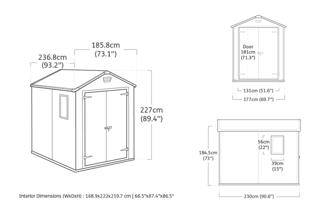 Manor 6x8 Gartenhaus - 185,8x236,8x227 cm - Grau Lux