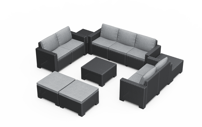 California 9 Seater Chaise Corner Lounge Set - Grey