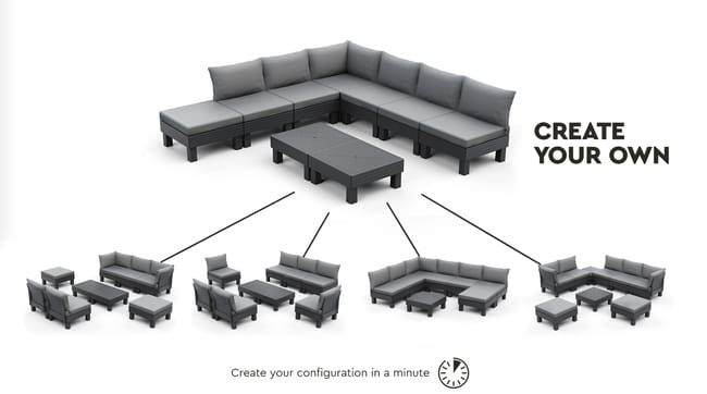 Elements 7 Seater Corner Modular Lounge Set - Graphite