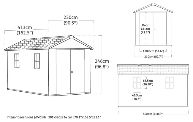 Abri de jardin Newton Plus 7513 - 8,6m2 - Gris Aspect Bois