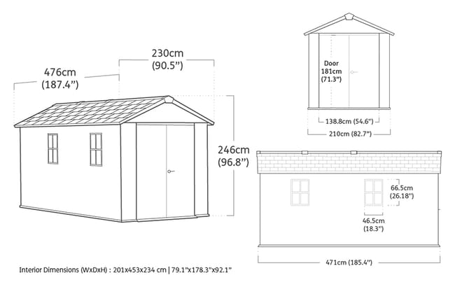 Newton Plus 1575 Tuinhuis - 476x230x246cm - Grijs