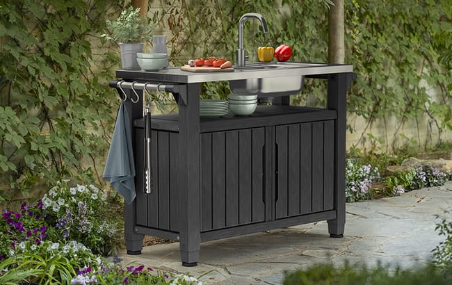 Desserte Barbecue Keter Unity XL - 207 Litres - Acier Inox - Polypropylène UV - Rangement Verrouillable