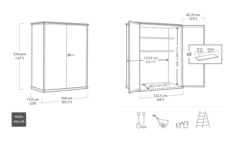 High-Store+ Tuinkast - 140x73,6x170,4cm - Grijs