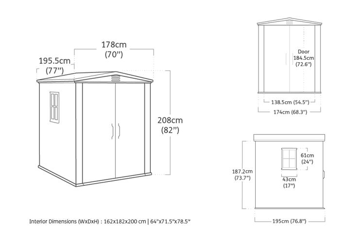 Caseta de exterior Factor 6x6 - 178x195,5x208 cm y 3,5m2 - Marrón