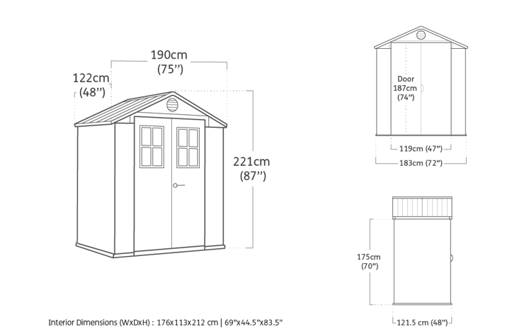 Darwin 6x4  Gartenhaus - 190x122x221 cm - Grau