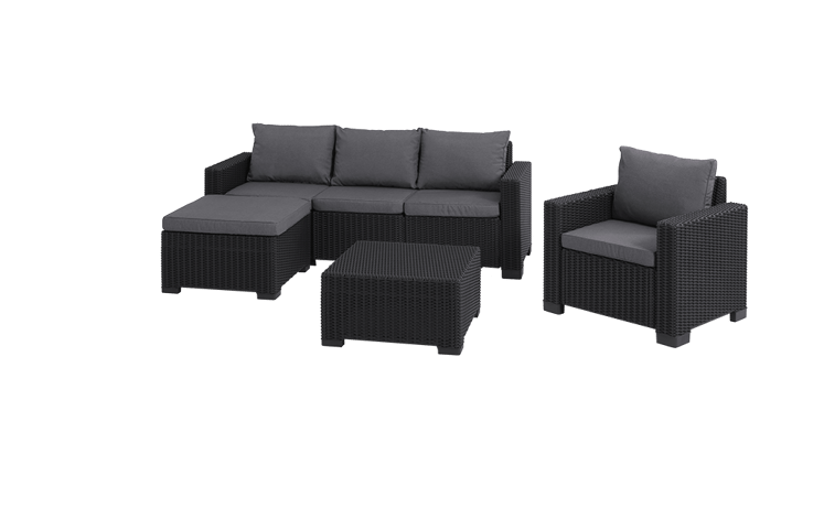 California 4 Seater Chaise Longue Lounge Set - Grey