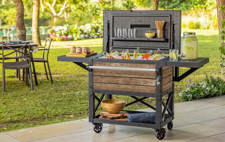 Signature Patio Cooler and Beverage Cart - Ashwood Brown 