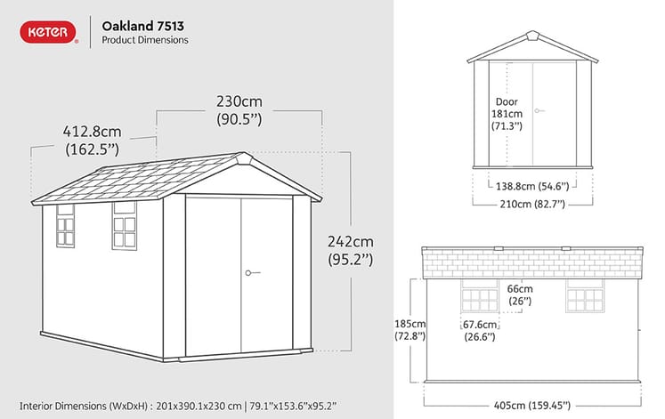 Oakland Grey Large Storage Shed - 7.5x13 Shed - Keter US