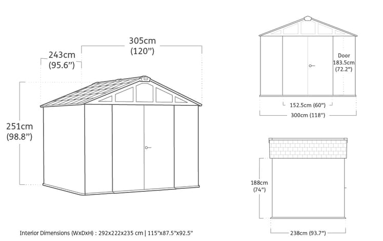 Caseta de exterior Stronghold 10x8 - 243x305x251 cm y 7,4 m2 - Gris