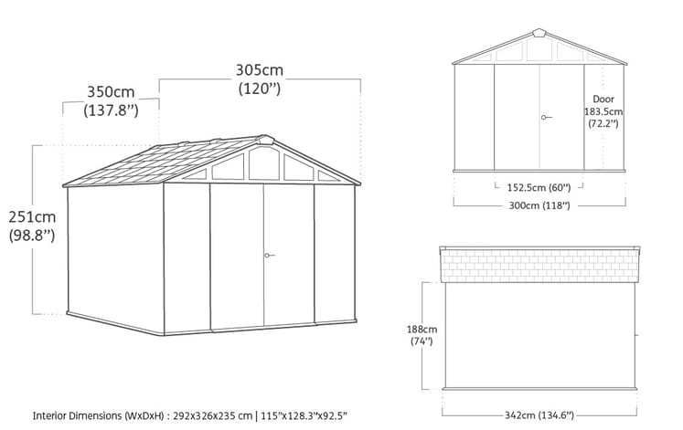 Caseta de exterior Stronghold 10x11.5 - 350x305x251 cm y 10.7 m2 - Gris