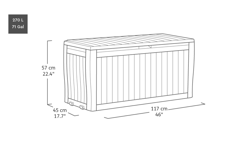 Arcón de exterior Comfy 117x45x57 cm y 270L - Marrón