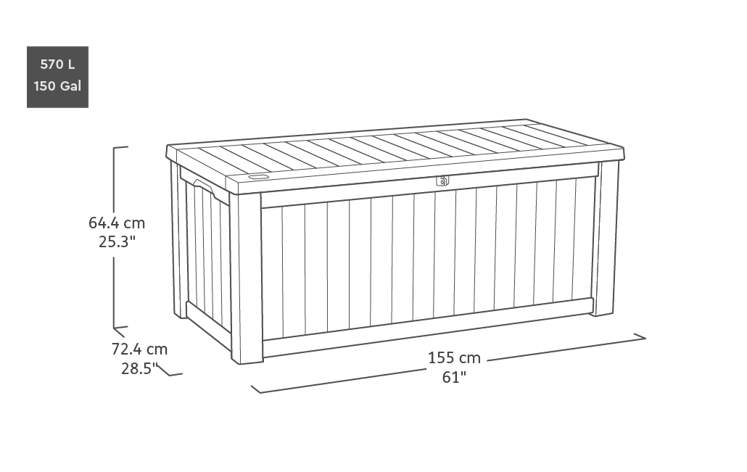 Arcón de exterior Rockwood 155x72,4x64,4 cm y 570L - Marrón