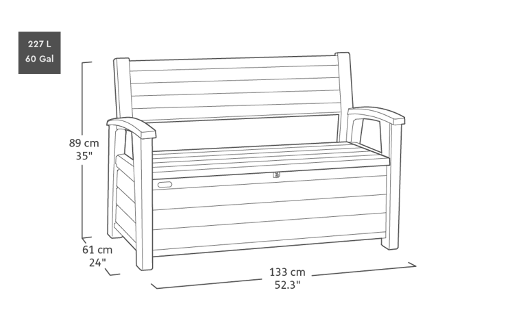 Banco-Arcon de exterior Hudson 132,1x61,2x89 cm y 227L - Marrón